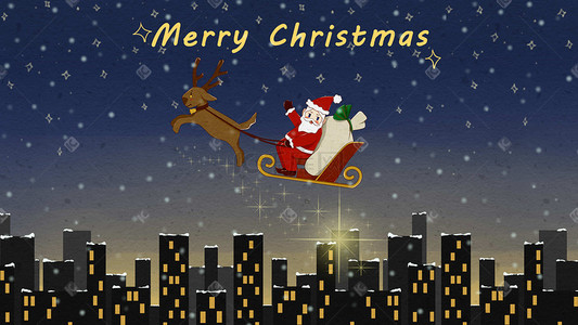 可爱贺卡插画图片_圣诞节圣诞老人送礼物麋鹿卡通可爱童趣圣诞
