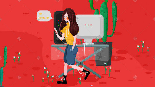 代码对话框插画图片_城市生活主题系列插画——上班的女孩