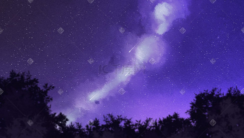 唯美紫色系手绘风银河流星夜空