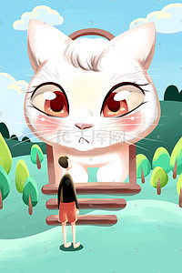 森林猫手绘背景插画