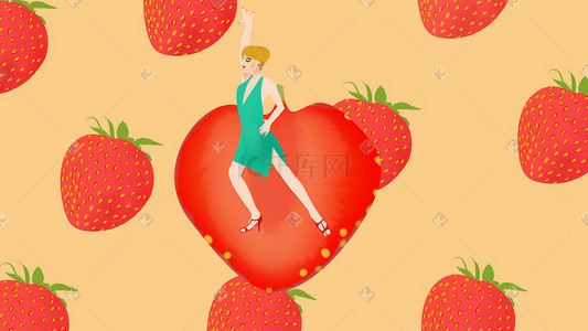 水果扁平插画图片_创意水果扁平化草莓