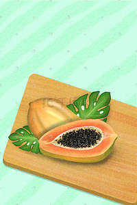 木瓜带鱼插画图片_木瓜美食水果手绘插画