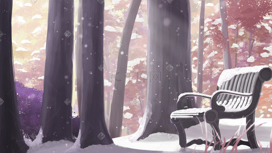 大雪背景插画图片_公园长椅冬天插画背景