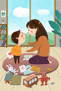 宝宝挂在胳膊上插画图片_母亲节宝宝送妈妈一张卡片
