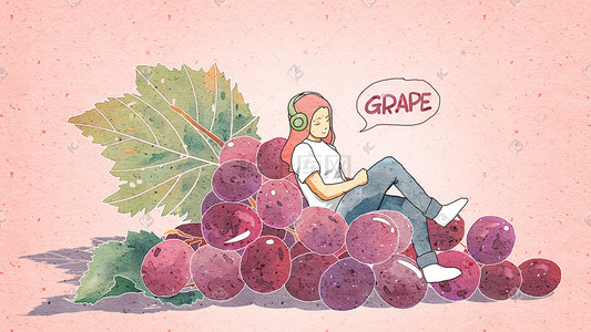 农产品葡萄插画图片_可爱紫色葡萄女孩
