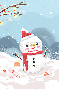 立冬的插画图片_二十四节气大雪户外雪景中的雪人