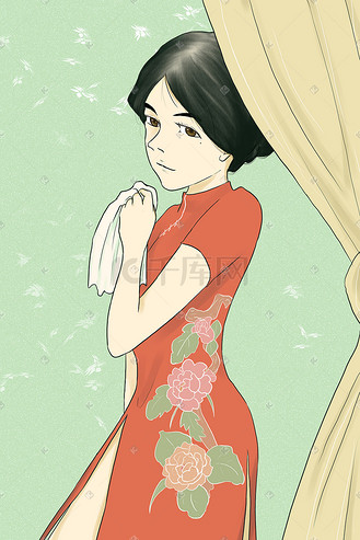 淡雅色系民国旗袍女站姿