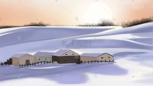 唯美冬季雪景插画图片_手绘唯美冬季雪景下载