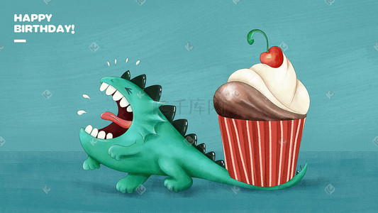 贺卡生日插画图片_Q版卡通生小怪兽生日被蛋糕砸海报