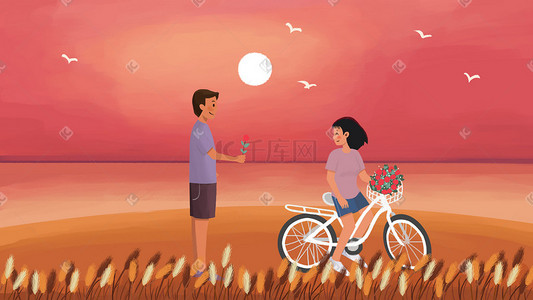 动态早上好花插画图片_夕阳下有你陪伴真好