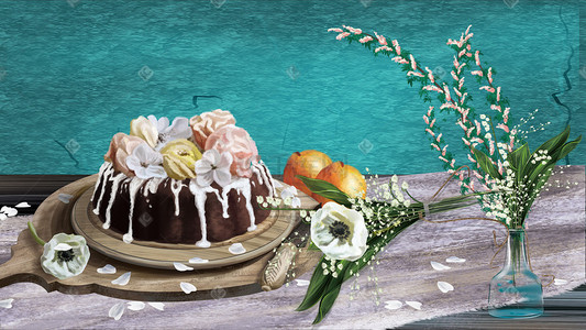 巧克力gif插画图片_食物甜品巧克力鲜花蛋糕