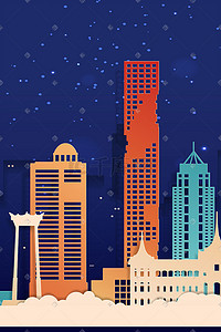 砖瓦镂空插画图片_城市建筑剪纸风格夜晚景点