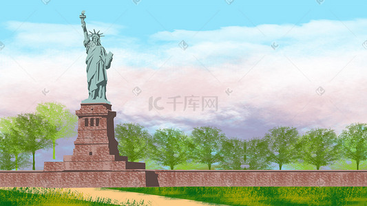 女神节怎么过插画图片_自由女神地标建筑