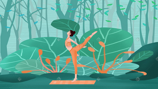 瑜伽美女室内瑜伽体式减脂减肥插画图片_运动健身之瑜伽插画