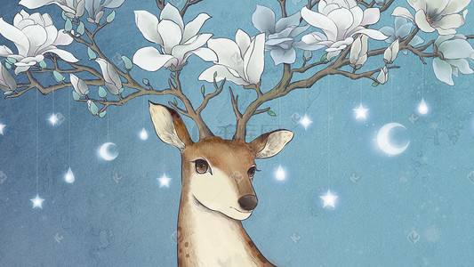动物印花动物插画图片_可爱动物鹿手绘插画
