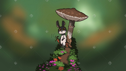 拿着萝卜躲起来的小兔子