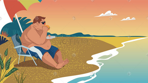 沙滩人物饮食风景插画