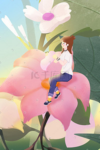 夏天夏至唯美浪漫插画图片_夏天花朵唯美女孩