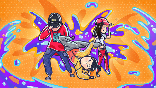 街舞插画秋分街边奶茶店小店扁平风场景插画妇女节女神节闺蜜购物逛街