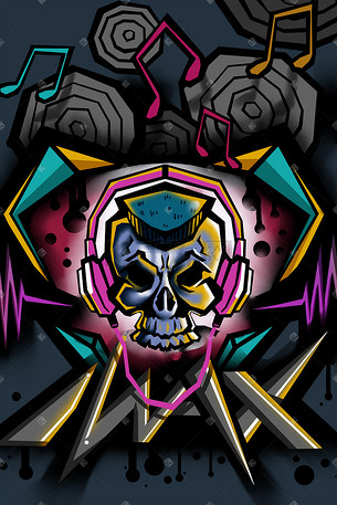 听音乐的骷髅街头涂鸦