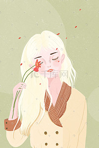 icon小眼睛插画图片_鲜花遮挡眼睛的长发女孩.