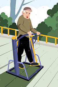 全民健康生活方式日插画图片_卡通老人户外晨练锻炼身体健康生活方式插画