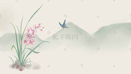 兰花水墨插画图片_兰花水墨画古风花绘