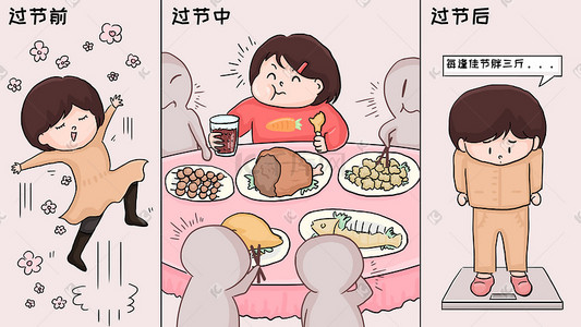 胖春节插画图片_假期综合症每逢佳节胖三斤漫画手绘插画