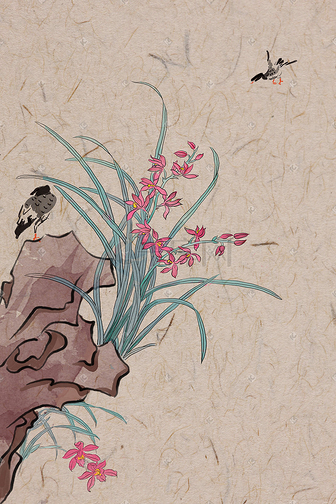 古风水墨淡彩兰花插画