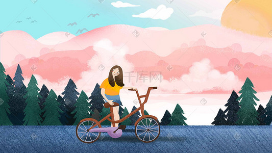 鸟春分插画图片_立春春分春天骑自行车旅行插画