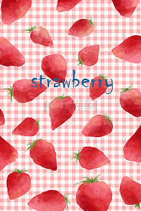 方格地板插画图片_草莓水果可爱手账