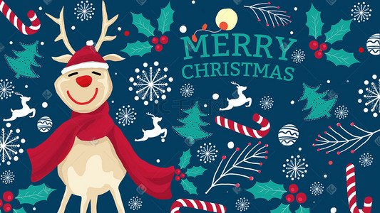 圣诞节麋鹿涂鸦风格节日插画圣诞
