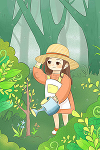 爱护绿色环境插画图片_地球环保三月十二植树节爱护环境