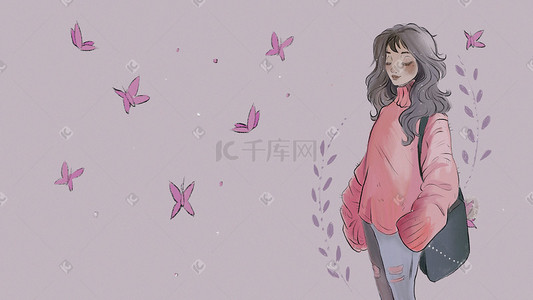 手绘小蝴蝶插画图片_妇女节手绘小清新插画