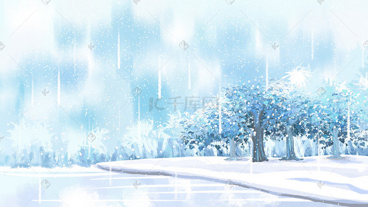 梦幻冬季风景手绘雪景