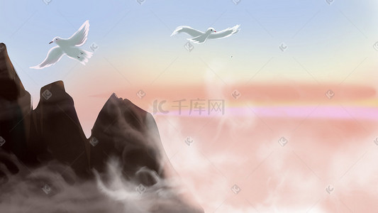 云海深处的飞鸟与山