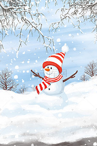 二十四节气立冬戴帽子和围巾的雪人