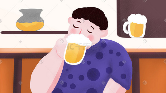 喝醉了的男人插画图片_坐着喝啤酒的男人