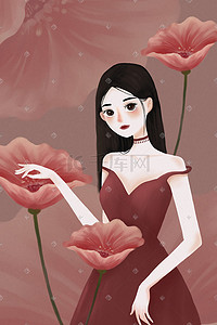 手绘女生节插画图片_妇女节女生节女孩鲜花温柔温馨节日妈妈