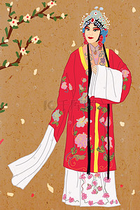 中国风红插画图片_中国风传统文化戏曲人物红衣裙