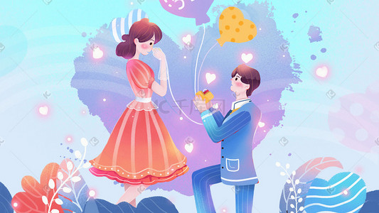 求婚中的男人插画图片_情人节求婚插画手绘
