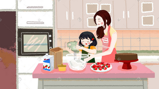 蛋糕售卖插画图片_母亲节做蛋糕插画海报