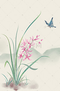 兰花题字插画图片_兰花水墨画古风花绘