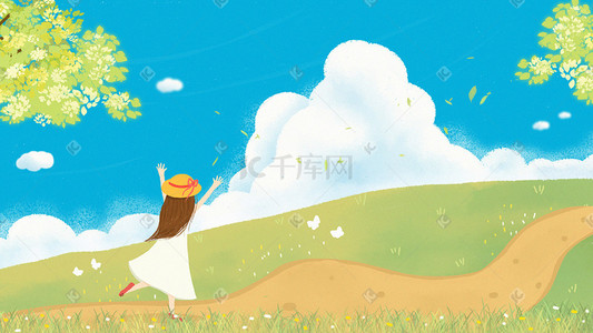 出游季旅游插画图片_小清新春天五一女生出游旅游季