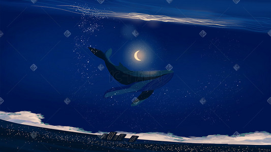 浪漫唯美星空插画图片_浪漫唯美星空治愈系海洋鲸鱼