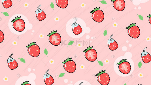 草莓手绘插画图片_mbe风格水果草莓果汁手绘插画