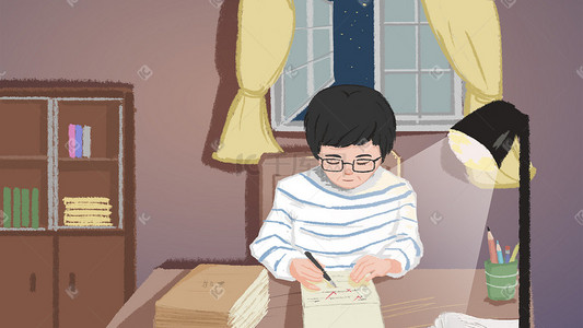 批改作业场景手绘卡通教师节节日老师批改作业场景插画教师节老师背影