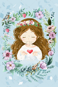 手绘三八妇女节插画图片_三八妇女节女子与鲜花