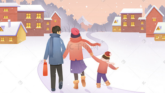 归家插画图片_过年回家情感场景雪夜归家