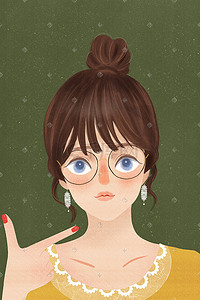 黄铜耳环插画图片_少女教师古灵精怪气质海报设计